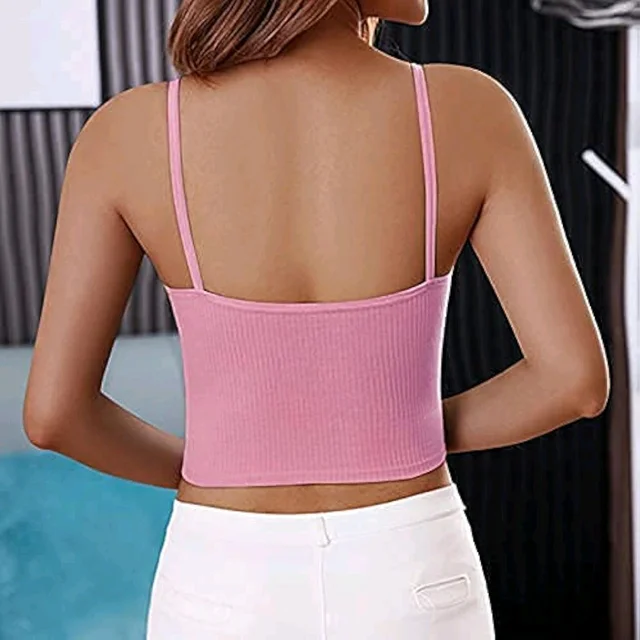 NanoEdge Crop Top for Women Cropped Cami Women's Top Camisole Built in Bra Free Size (28 Till 32) Pack of 1 (Pink - Turkish Rose, 28A