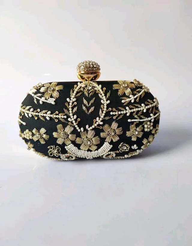 Lux Pink Floral Embroidered Embellished Clutch, Evening Clutch, Party Clutch, Wedding Clutch, Prom Clutch - Shark, Free
