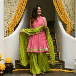 Pink Gotapatti Sharara Set - Set of 3 - Pink Lace, XXS