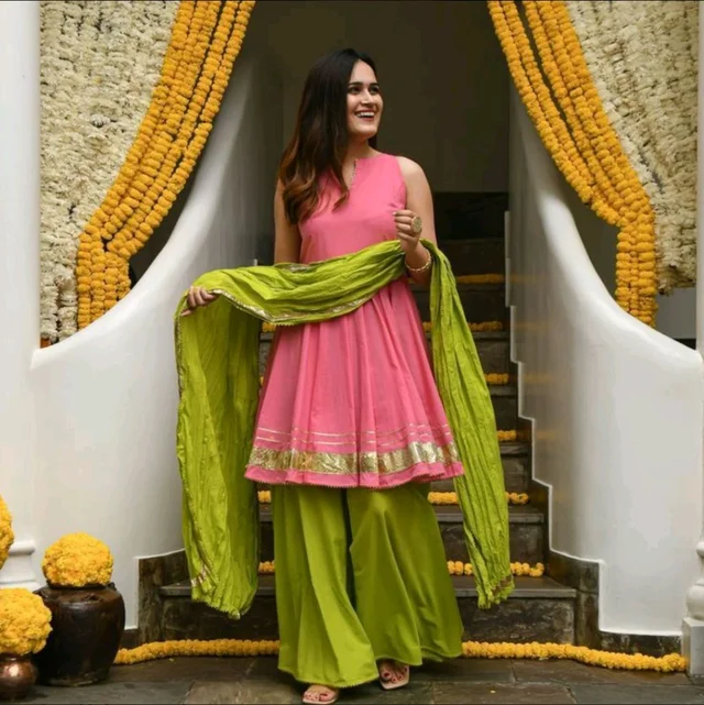 Pink Gotapatti Sharara Set - Set of 3 - Pink Lace, XXS