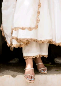 Lace Border Pure Chanderi Silk Anarkali Suit in White - White, S
