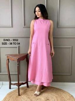 Mehendi Halter Neck Kurta & Cotton Culottes - pink, S