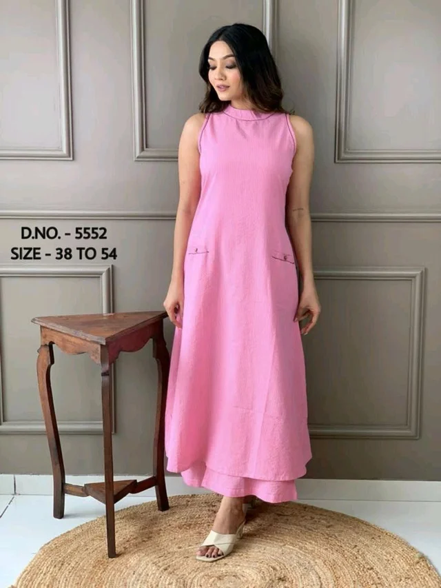 Mehendi Halter Neck Kurta & Cotton Culottes - pink, S
