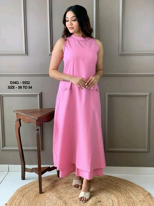 Mehendi Halter Neck Kurta & Cotton Culottes - pink, S