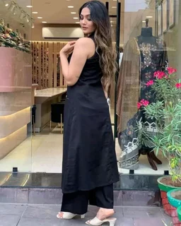 Mehendi Halter Neck Kurta & Cotton Culottes - Black, S