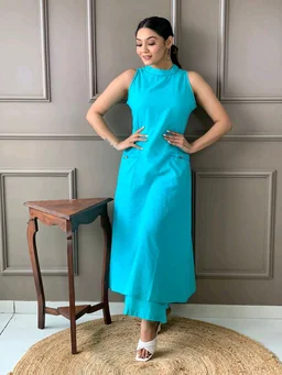 Mehendi Halter Neck Kurta & Cotton Culottes - Scooter, XS
