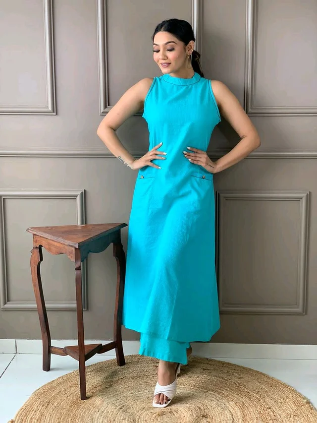 Mehendi Halter Neck Kurta & Cotton Culottes - Scooter, XS