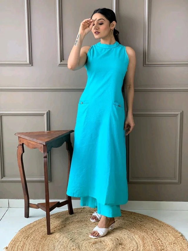 Mehendi Halter Neck Kurta & Cotton Culottes - Scooter, XS