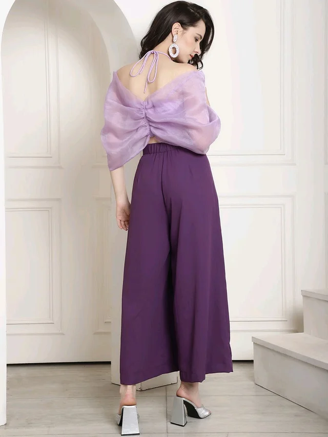 Bow Halter Neck Top In Organza With Trouser - London Hue, M