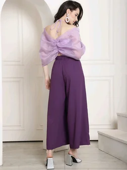 Bow Halter Neck Top In Organza With Trouser - London Hue, XXS