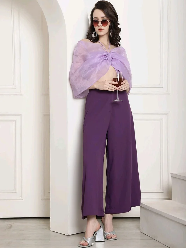 Bow Halter Neck Top In Organza With Trouser - London Hue, XXS