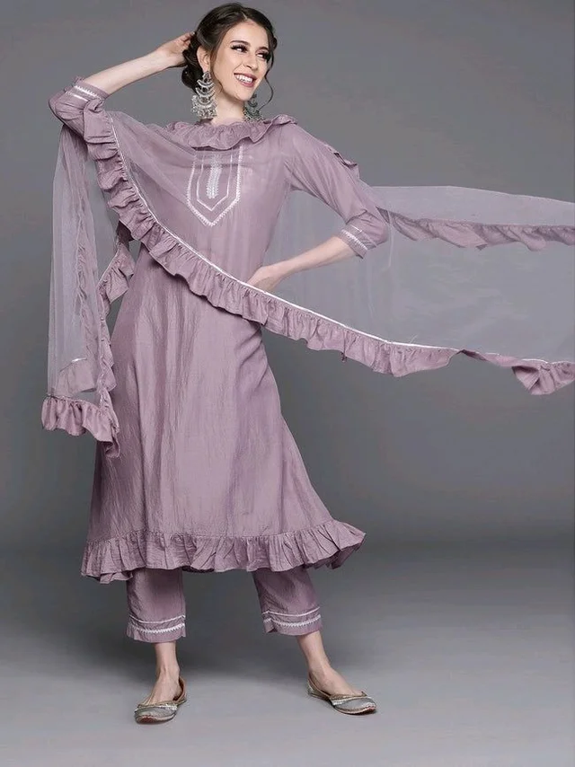 Women Beige Gotta Patti Kurta with Trousers & With Dupatta - Bouquet, 3XL