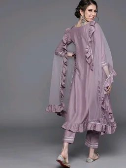 Women Beige Gotta Patti Kurta with Trousers & With Dupatta - Bouquet, 5XL