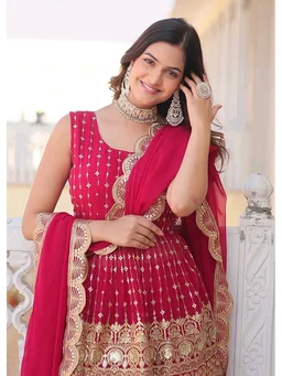 Pinkish Red Georgette Readymade Sharara Suit With Zari Work - Monarch, 2XL
