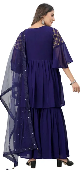 Women Georgette Kurti Sharara Dupatta Set - Port Gore, S