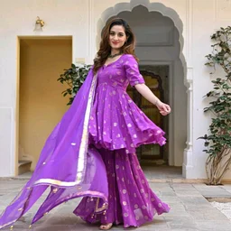 Women Viscose Rayon Kurta. Sharara Dupatta Set - Seance, S