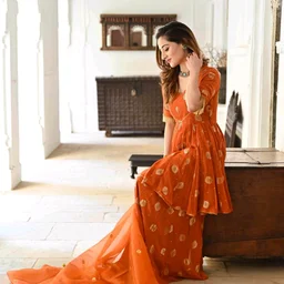 Women Viscose Rayon Kurta. Sharara Dupatta Set - Flamingo, 5XL