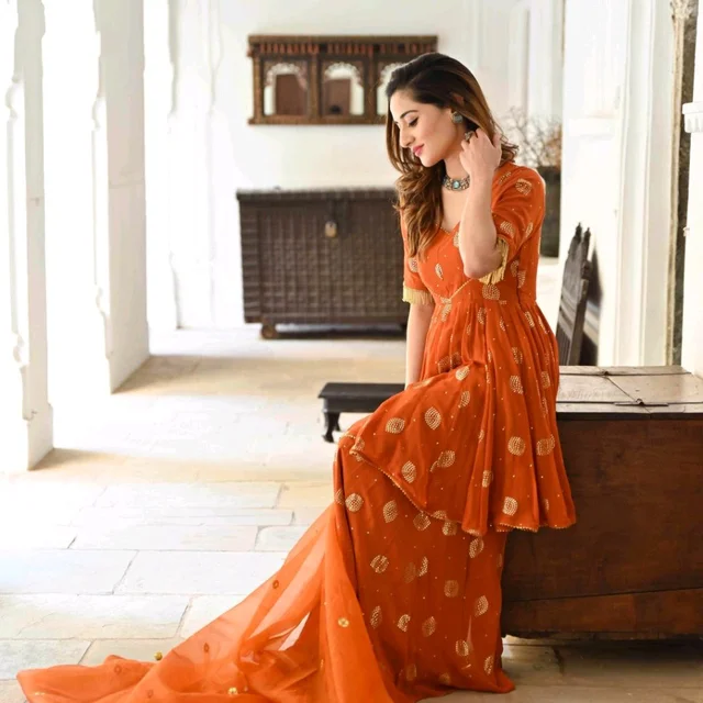 Women Viscose Rayon Kurta. Sharara Dupatta Set - Flamingo, 5XL