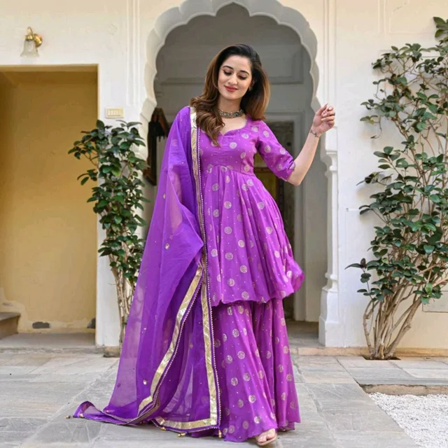 Women Viscose Rayon Kurta. Sharara Dupatta Set - Seance, 6XL