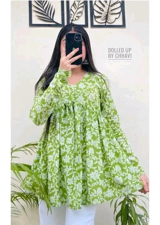 Women printed top - Green, L