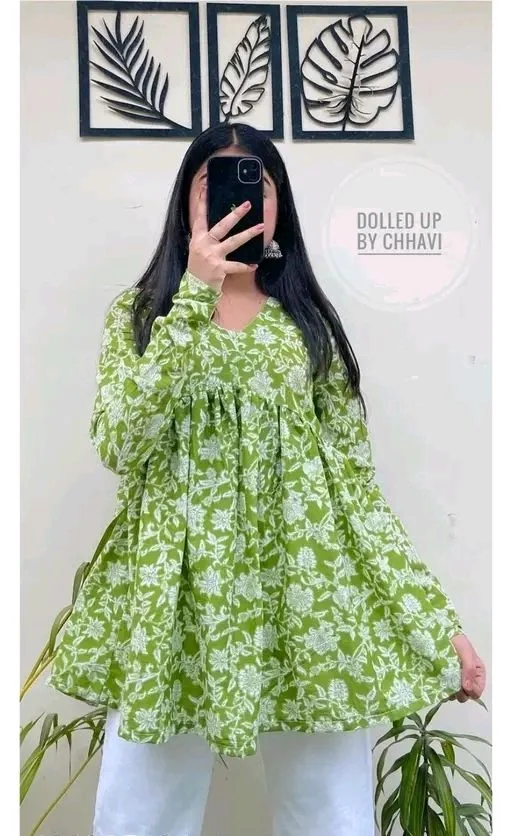 Women printed top - Green, L