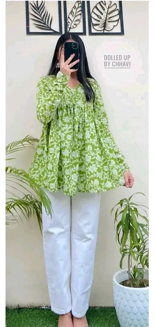 Women printed top - Green, XL