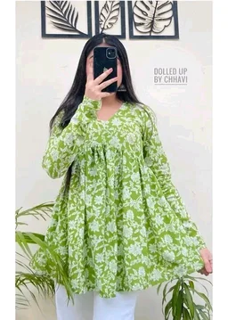 Women printed top - Green, XL