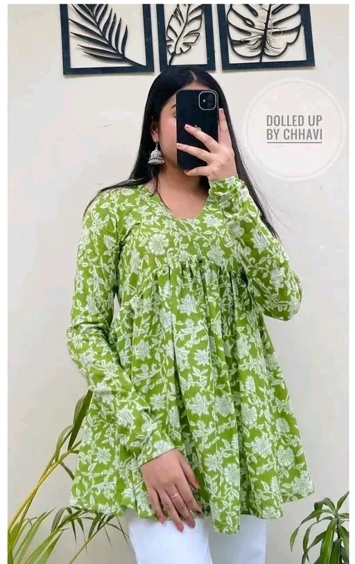 Women printed top - Green, XXL