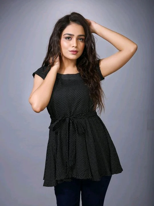 Printed Rayon Western Top for Woman | Tops for Girls | Regular Sleeve - Black, M