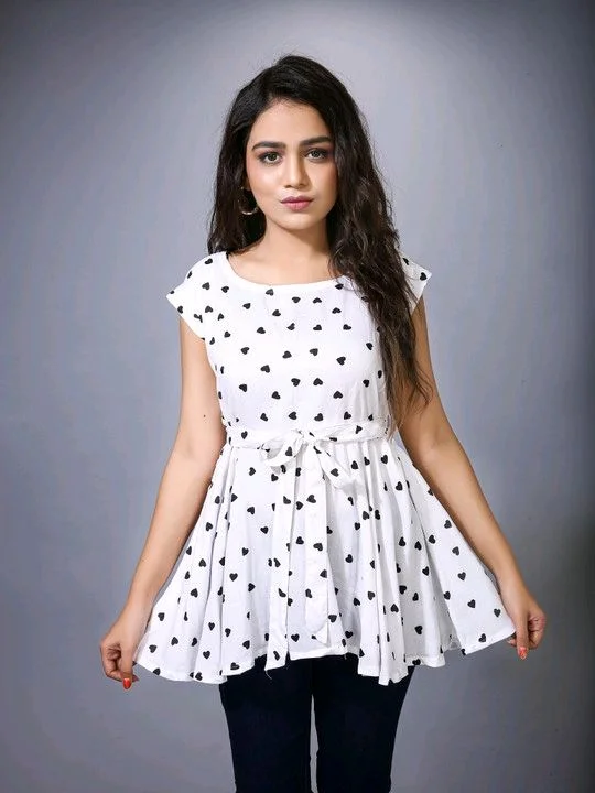 Printed Rayon Western Top for Woman | Tops for Girls | Regular Sleeve - White, S