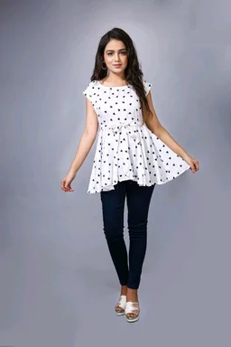 Printed Rayon Western Top for Woman | Tops for Girls | Regular Sleeve - White, S
