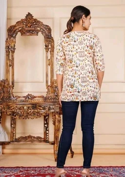 Muskan Creation Women Printed, Floral Print, Self Design Pure Cotton Straight top - Dawn Pink, L