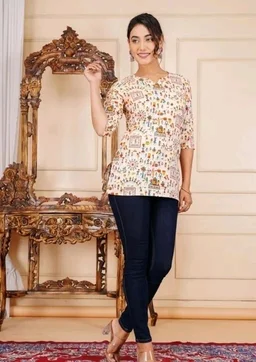Muskan Creation Women Printed, Floral Print, Self Design Pure Cotton Straight top - Dawn Pink, L