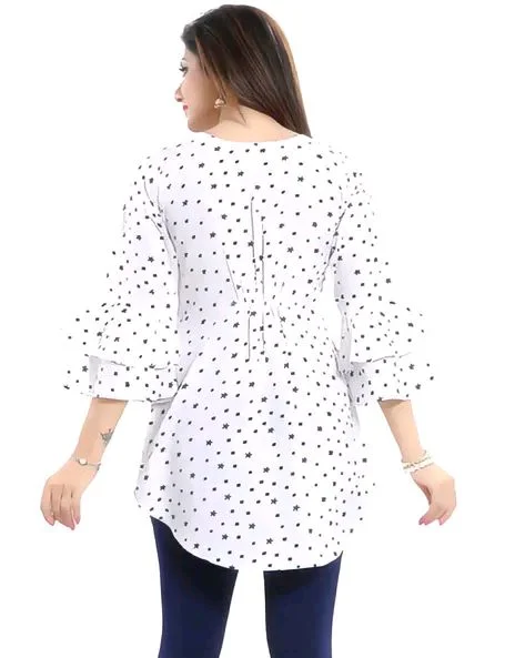 Casual Printed Women Blue Top - White, L
