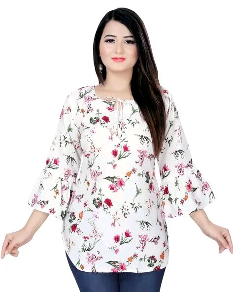 Casual Printed Women Blue Top - off white, L