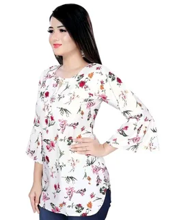 Casual Printed Women Blue Top - off white, L