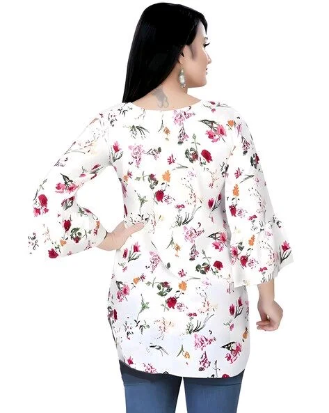 Casual Printed Women Blue Top - off white, L