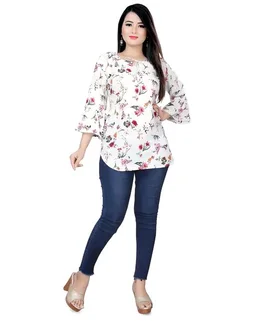 Casual Printed Women Blue Top - off white, L