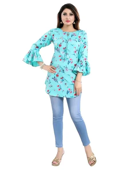 Casual Printed Women Blue Top - Charlotte, M