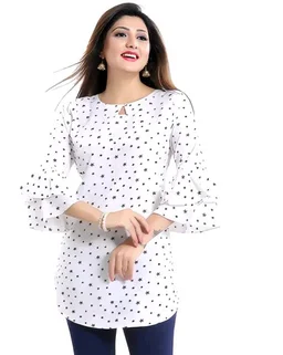 Casual Printed Women Blue Top - White, M