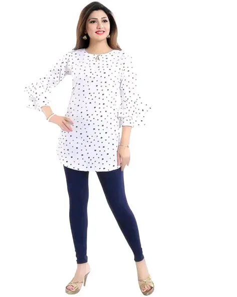 Casual Printed Women Blue Top - White, M