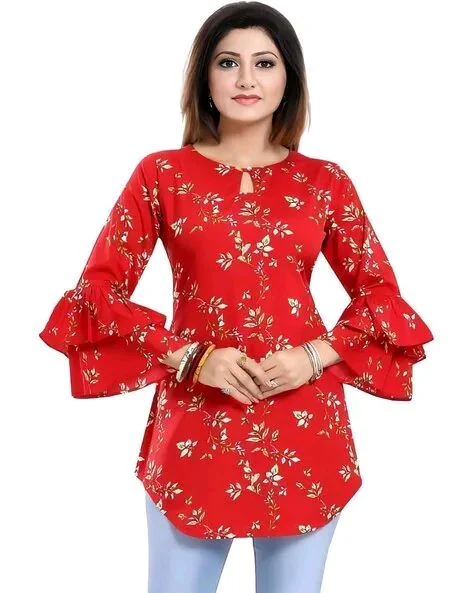 Casual Printed Women Blue Top - Red, S