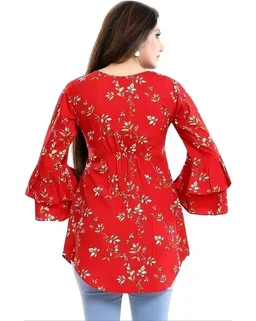 Casual Printed Women Blue Top - Red, S