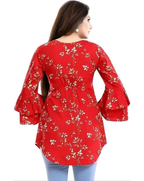 Casual Printed Women Blue Top - Red, S