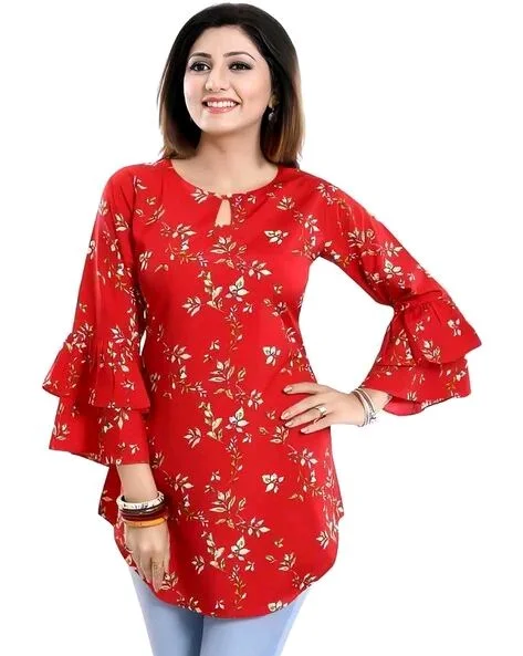 Casual Printed Women Blue Top - Red, S