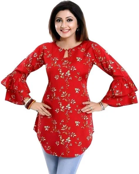 Casual Printed Women Blue Top - Red, S