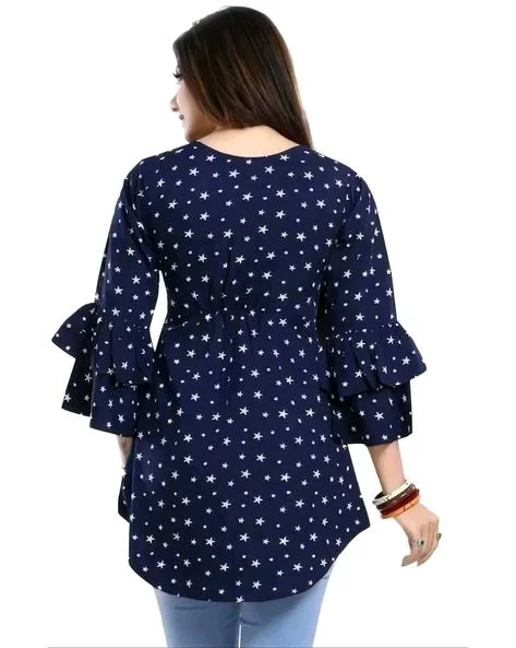 Casual Printed Women Blue Top - blue, XL