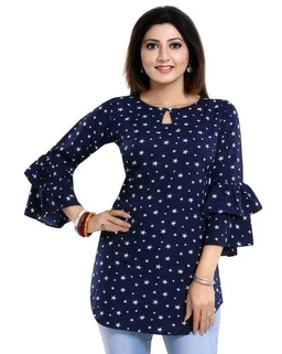 Casual Printed Women Blue Top - blue, XL
