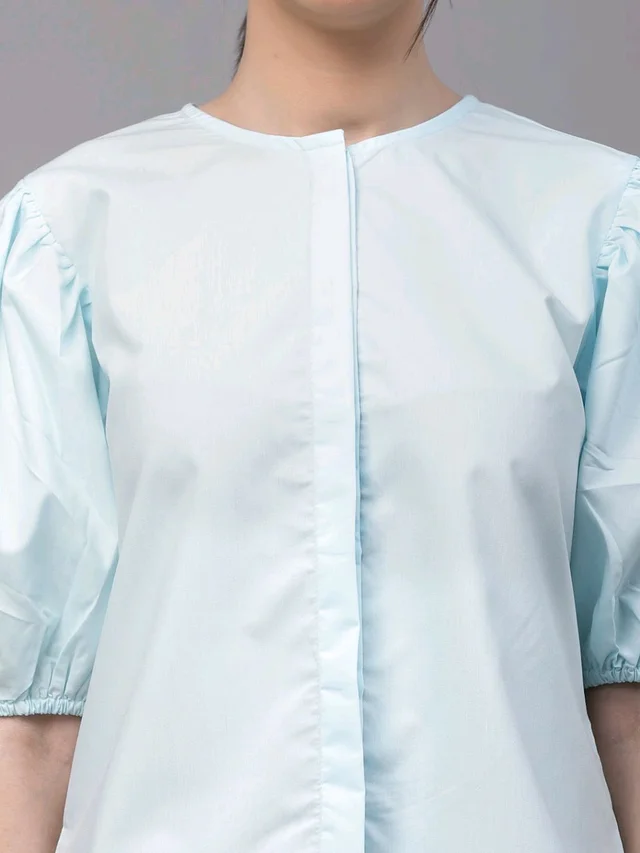 women Pink Round Neck Puff Sleeves Smart Top - Geyser, XXS