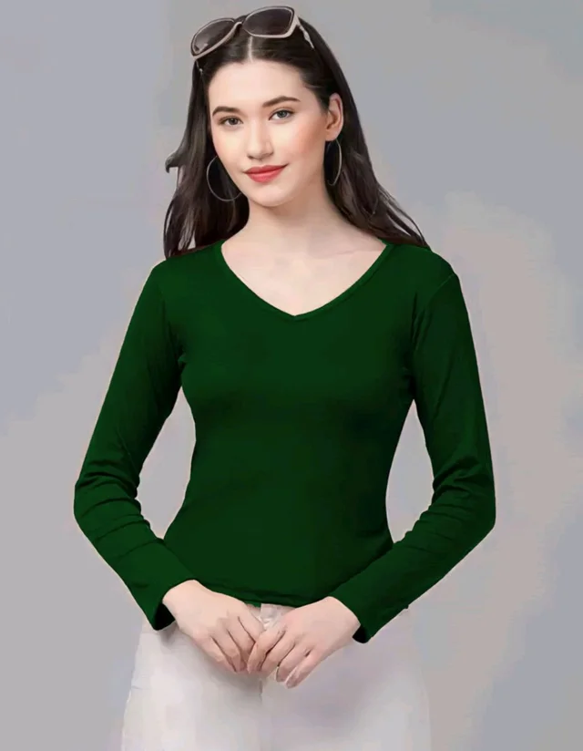 Casual Wear Full Sleeve Regular Fit Top for Women, Top for Girls Free Size (Bust 28-32,Length-18, Brown) - Palm Green, L